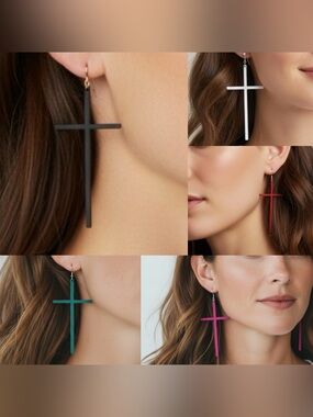 Minimalist Cross Drop Earrings - Black, White, Red, Teal, Pink